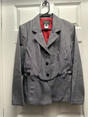 Sweet Suit Gray Plaid Blazer with Red Lining and Black Belt